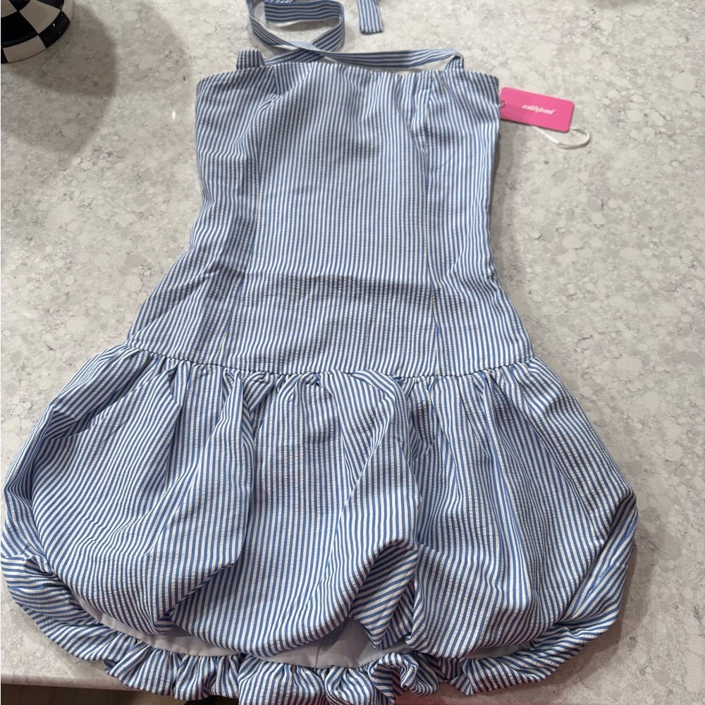 Edikted Blue and White Striped bubble Dress